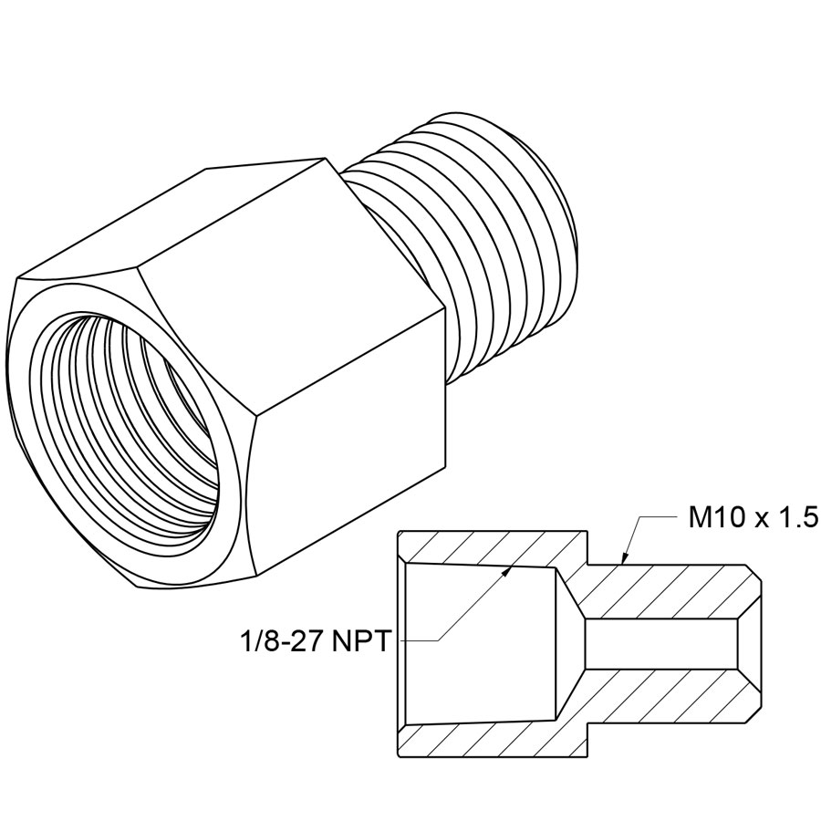 Dynapex Metric Tee Fitting – M10 X 1.0 Female Runs To Male Branch Adapter