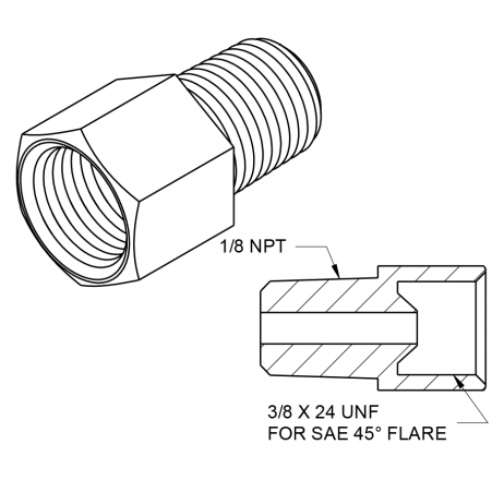 IMAGE OF BQ48 1/8 NPT TO 3/8 24 THREAD ADAPTER