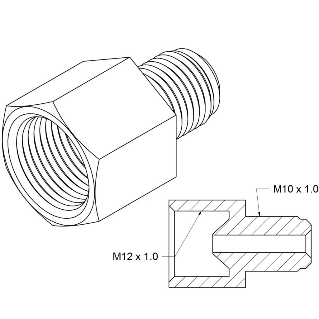 Thread Adaptor 10 x 1 - 12 x 1mm